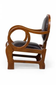 Paul L szl Pair of Hungarian Walnut Distressed Leather Art Deco Club Chairs Lajos Kozma - 4273902
