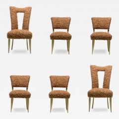Paul L szl Paul Laszlo Set of 6 Bleached Wood Dining Chairs in Camel Teddy Bear Upholstery - 4523319