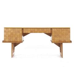 Paul L szl Paul Laszlo for Brown Saltman Mid Century Basket Weave Bleached Oak Desk - 3842380