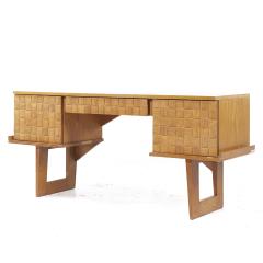 Paul L szl Paul Laszlo for Brown Saltman Mid Century Basket Weave Bleached Oak Desk - 3842381