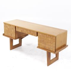 Paul L szl Paul Laszlo for Brown Saltman Mid Century Basket Weave Bleached Oak Desk - 3842383