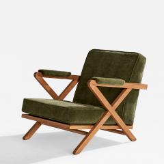 Paul Laszlo Lounge Chair with Oak and Velvet USA 1950s - 4787192