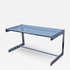 Paul Legeard 1970s French Modernist Brushed Steel And Glass Desk - 2784455