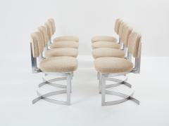 Paul Legeard Paul Legeard 8 chairs stainless steel wool boucl 1970 - 3489967