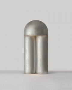 Paul Matter Monolith Silvered Brass Sculpted Table Lamp by Paul Matter - 1211778