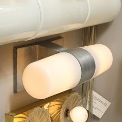 Paul Mayen Mid Century Milk Glass Brushed Aluminum Cylindrical Vanity Light by Paul Mayen - 4347305
