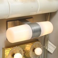Paul Mayen Mid Century Milk Glass Brushed Aluminum Cylindrical Vanity Light by Paul Mayen - 4347306