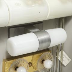 Paul Mayen Mid Century Milk Glass Brushed Aluminum Cylindrical Vanity Light by Paul Mayen - 4347307