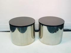 Paul Mayen Pair of Large Polished Aluminum Drum Tables Paul Mayen Habitat - 812499