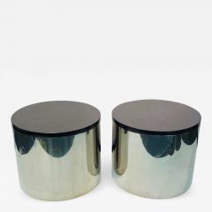 Paul Mayen Pair of Large Polished Aluminum Drum Tables Paul Mayen Habitat - 814099