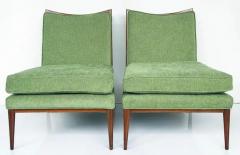 Paul McCobb 1950s Paul McCobb Directional Walnut Slipper Chairs Pair Newly Upholstered - 3502961