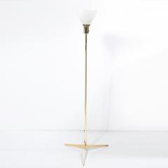 Paul McCobb Mid Century Tripod Brass Floor Lamp w Textured White Glass Shade by Paul McCobb - 2050494