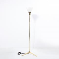 Paul McCobb Mid Century Tripod Brass Floor Lamp w Textured White Glass Shade by Paul McCobb - 2092468