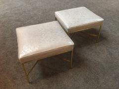 Paul McCobb Pair of Paul McCobb Brass Stools Silver Shagreen Leather - 593958