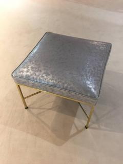 Paul McCobb Pair of Paul McCobb Brass Stools Silver Shagreen Leather - 593960