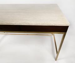 Paul McCobb Paul McCobb Desk Irwin Collection Calvin Travertine Marble Top Brass Mahogany - 2257495