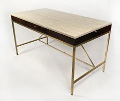 Paul McCobb Paul McCobb Desk Irwin Collection Calvin Travertine Marble Top Brass Mahogany - 2257496