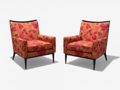 Paul McCobb Paul McCobb Ebonized Wood Fabric Lounge Chairs USA 1950s - 4436353