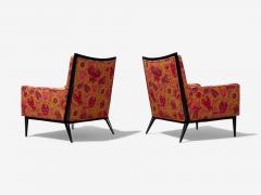 Paul McCobb Paul McCobb Ebonized Wood Fabric Lounge Chairs USA 1950s - 4436354