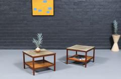 Paul McCobb Paul McCobb Leather Top Side Tables w Cane Shelves for Calvin Furniture - 4493252