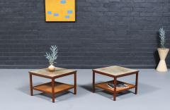 Paul McCobb Paul McCobb Leather Top Side Tables w Cane Shelves for Calvin Furniture - 4493254
