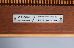 Paul McCobb Paul McCobb Leather Top Side Tables w Cane Shelves for Calvin Furniture - 4493260