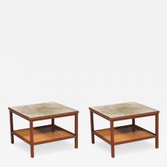 Paul McCobb Paul McCobb Leather Top Side Tables w Cane Shelves for Calvin Furniture - 4493325