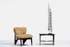 Paul McCobb Paul McCobb Mahogany Side Table with Brass X Cross Stretcher c 1950s - 4464764