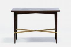 Paul McCobb Paul McCobb Mahogany Side Table with Brass X Cross Stretcher c 1950s - 4464769