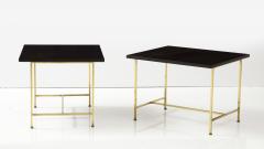 Paul McCobb Paul McCobb Pair of Dark Brown Mid Century Modern Tables With Brass Bases - 2871406