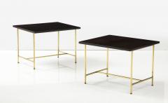 Paul McCobb Paul McCobb Pair of Dark Brown Mid Century Modern Tables With Brass Bases - 2871409