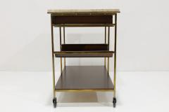 Paul McCobb Paul McCobb Travertine Mahogany and Brass Bar Cart - 3775959