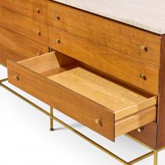 Paul McCobb Paul McCobb for Calvin Irwin Collection Mahogany Brass Travertine Double Dresser - 4616740