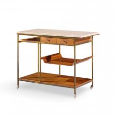 Paul McCobb Paul McCobb for Calvin Irwin Collection Travertine Brass and Mahogany Bar Cart - 4587625