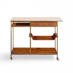 Paul McCobb Paul McCobb for Calvin Irwin Collection Travertine Brass and Mahogany Bar Cart - 4587628
