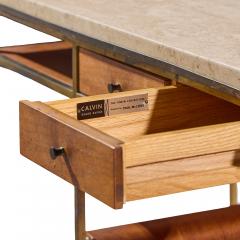 Paul McCobb Paul McCobb for Calvin Irwin Collection Travertine Brass and Mahogany Bar Cart - 4587634