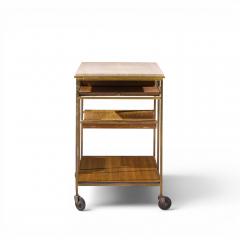 Paul McCobb Paul McCobb for Calvin Irwin Collection Travertine Brass and Mahogany Bar Cart - 4654410