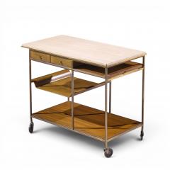 Paul McCobb Paul McCobb for Calvin Irwin Collection Travertine Brass and Mahogany Bar Cart - 4654416