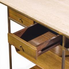 Paul McCobb Paul McCobb for Calvin Irwin Collection Travertine Brass and Mahogany Bar Cart - 4654418