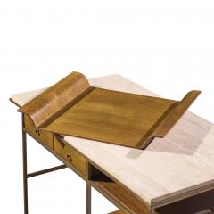 Paul McCobb Paul McCobb for Calvin Irwin Collection Travertine Brass and Mahogany Bar Cart - 4654419