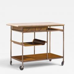 Paul McCobb Paul McCobb for Calvin Irwin Collection Travertine Brass and Mahogany Bar Cart - 4659636