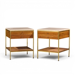 Paul McCobb Paul McCobb for Calvin Irwin Group Mahogany Cane Travertine Nightstand Pair - 4704350