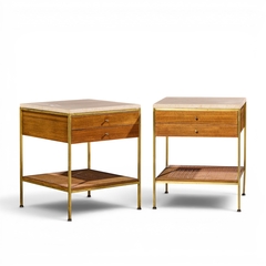 Paul McCobb Paul McCobb for Calvin Irwin Group Mahogany Cane Travertine Nightstand Pair - 4704354