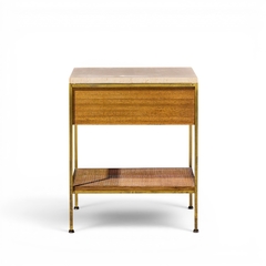 Paul McCobb Paul McCobb for Calvin Irwin Group Mahogany Cane Travertine Nightstand Pair - 4704356