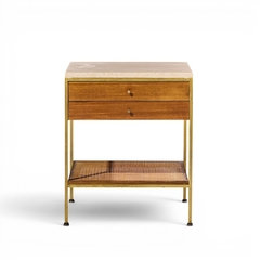 Paul McCobb Paul McCobb for Calvin Irwin Group Mahogany Cane Travertine Nightstand Pair - 4704359