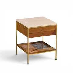 Paul McCobb Paul McCobb for Calvin Irwin Group Mahogany Cane Travertine Nightstand Pair - 4704361