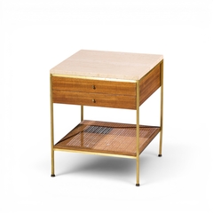 Paul McCobb Paul McCobb for Calvin Irwin Group Mahogany Cane Travertine Nightstand Pair - 4704363