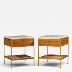 Paul McCobb Paul McCobb for Calvin Irwin Group Mahogany Cane Travertine Nightstand Pair - 4705609