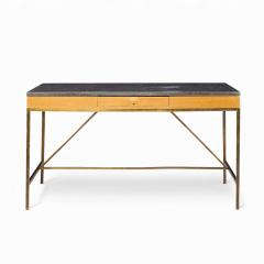 Paul McCobb Paul McCobb for Calvin Mid Century Bleached Mahogany Brass and Marble Top Desk - 4435280
