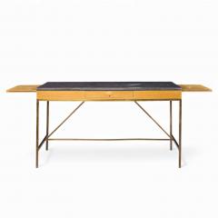 Paul McCobb Paul McCobb for Calvin Mid Century Bleached Mahogany Brass and Marble Top Desk - 4435285